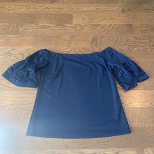 Banana Republic Laser Cut Off The Shoulder Blue Top - Medium
